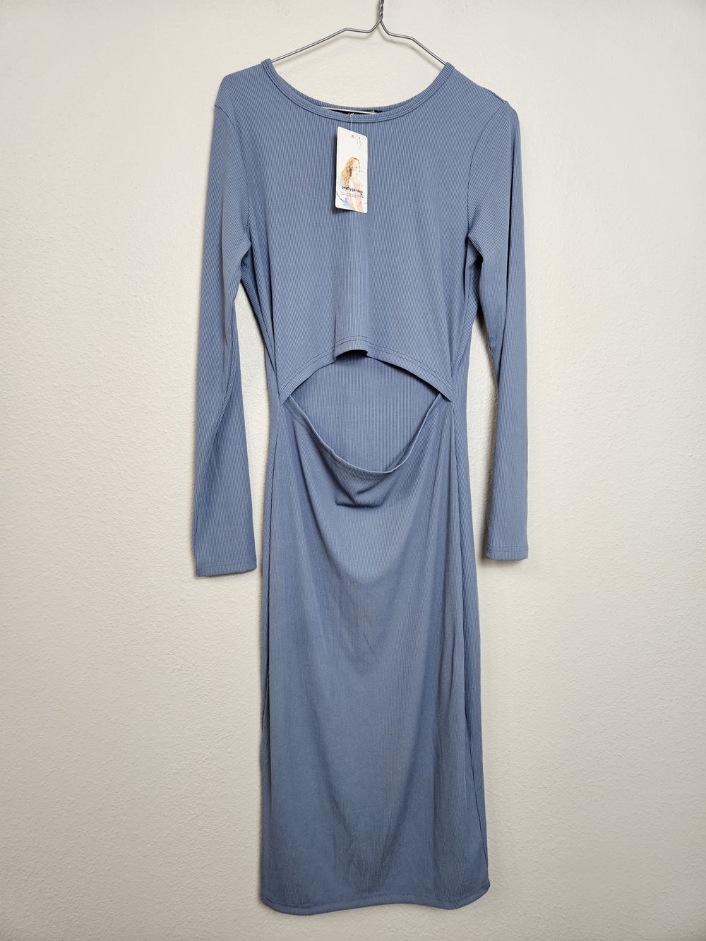 Long Sleeve Cutout Maxi Dress in Dusty Blue Size M